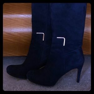 Blue suede knee high boots